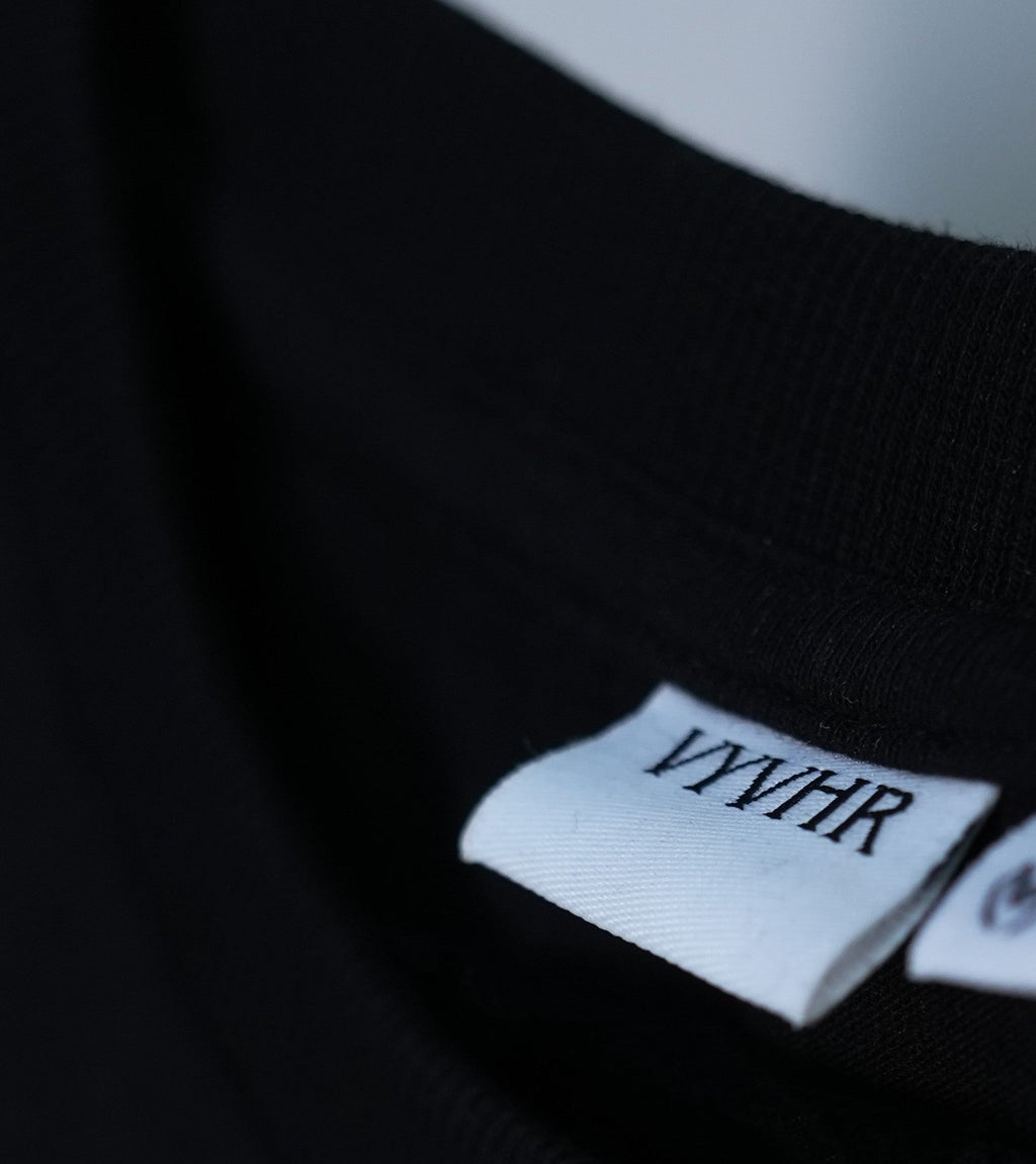 VYVHR neck label detail on black oversized cotton t-shirt