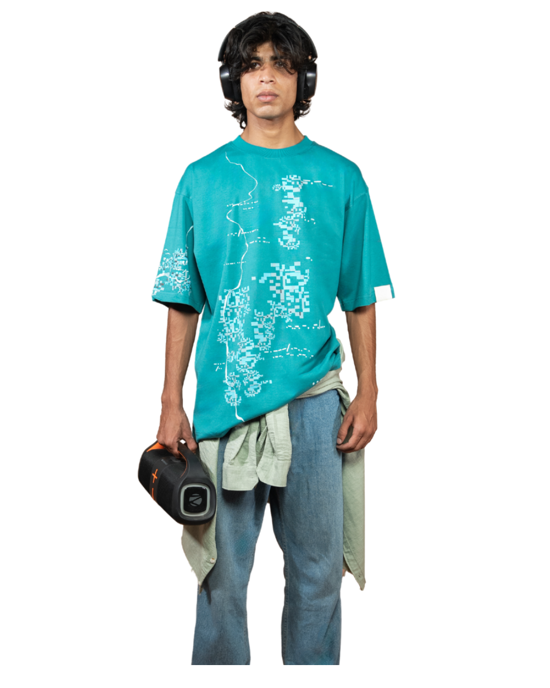 Green Fragment Line oversized T-shirt