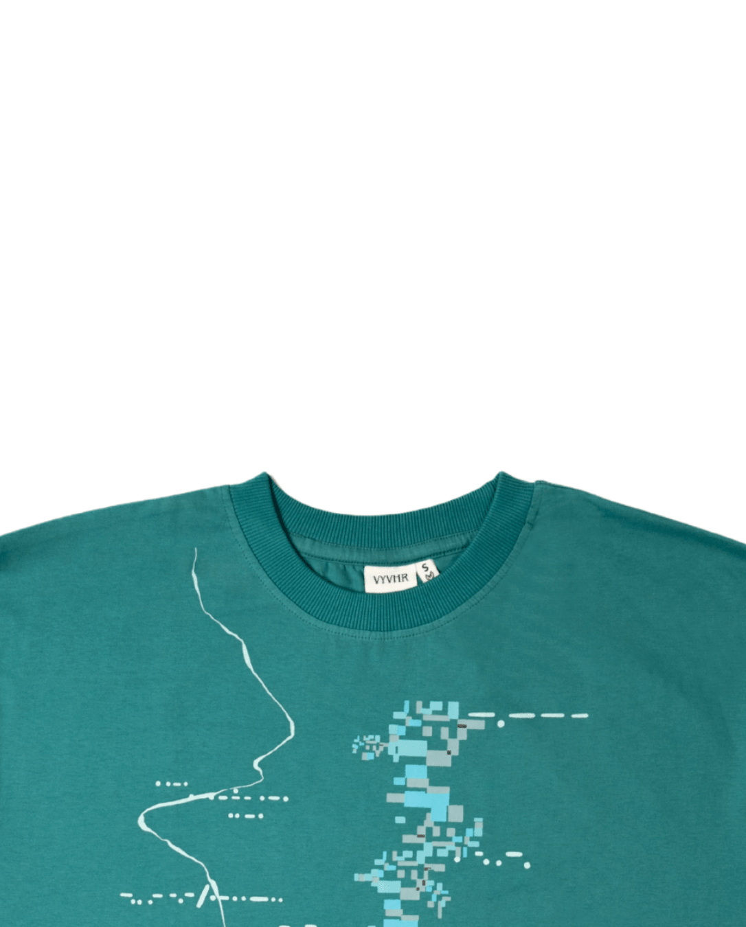 Green oversized t-shirt laid flat showing relaxed silhouette and short sleeves - VYVHR